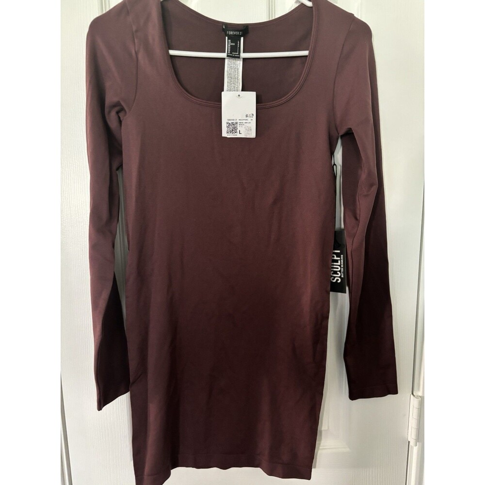 Forever 21 Womens Sculpt Dress Large Merlot Stretch Front Pullover